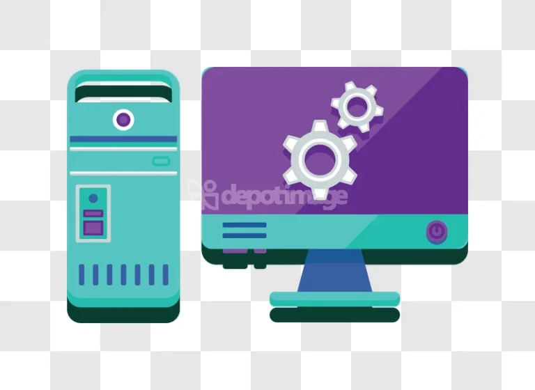 Computer Desktop Pc System Settings Icon flat design teal purple