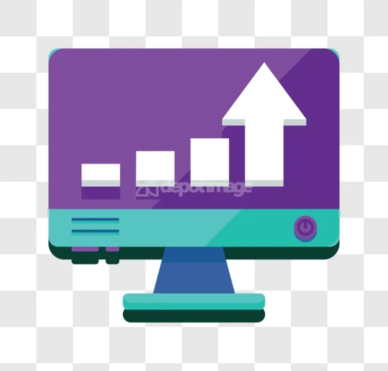 Computer Monitor Growth Chart Arrow Purple Teal flat icon transparent background