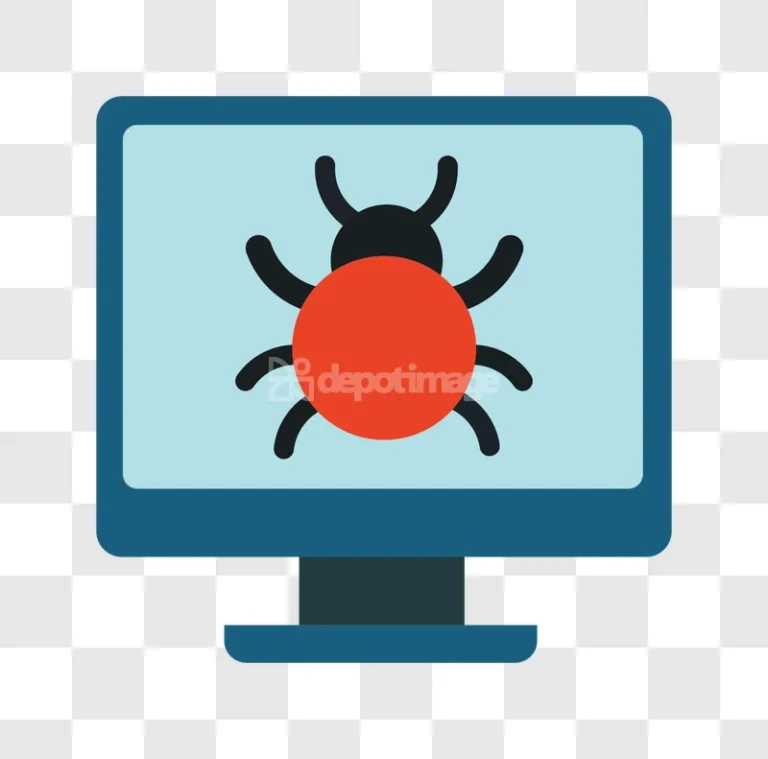 Computer Virus Bug Cybersecurity Threat Icon flat design blue screen