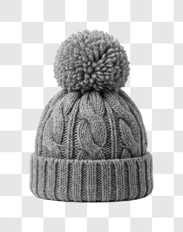 Cozy Gray Knitted Beanie With Pom cable knit texture, soft pom-pom