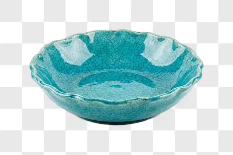 Cracked Turquoise Ceramic Bowl with crackle glaze, translucent reflections