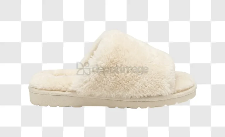 Cream Fluffy Slider Slipper Side View plush textured cream white
