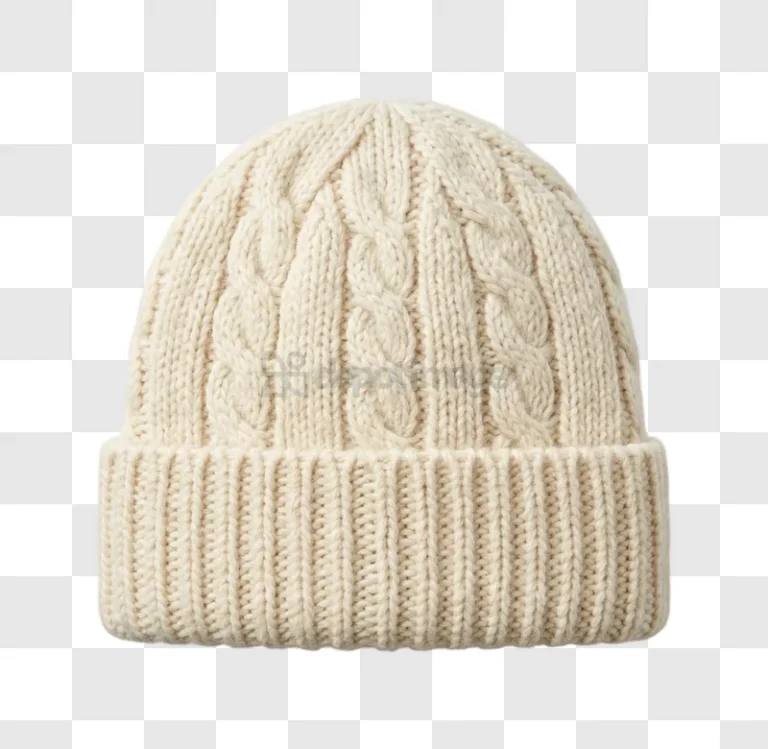 Cream Knitted Beanie Hat With Cable Pattern, cable knit texture, warm, cozy