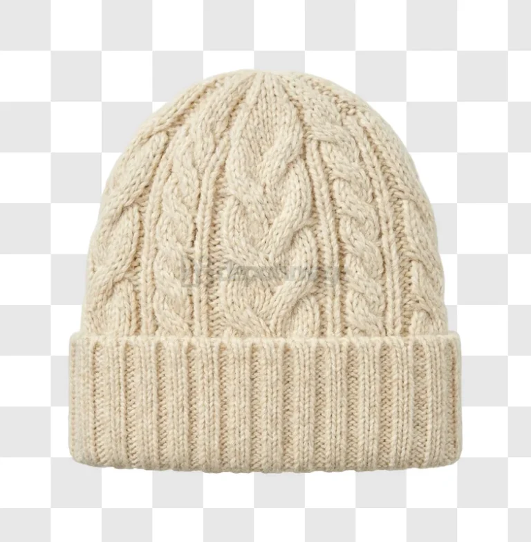 Cream Knitted Beanie Hat With Cables detailed cable knit texture