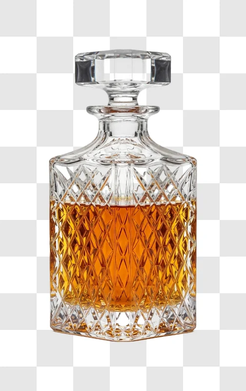 Crystal Decanter Filled Golden Whiskey cut glass pattern transparent