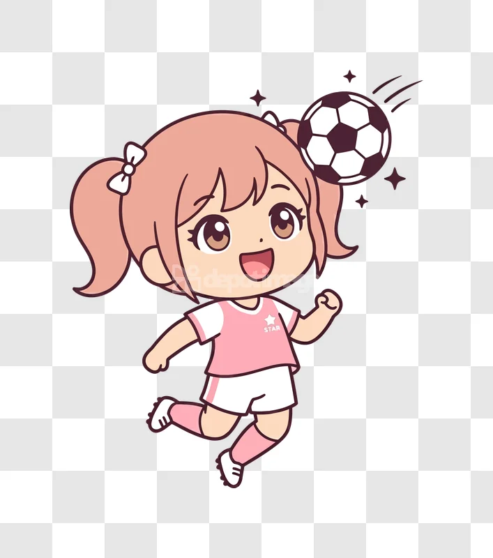 Cute Anime Girl Playing Soccer chibi style pink hair transparent