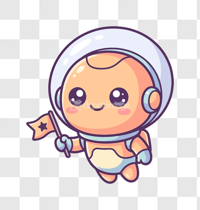 Cute Astronaut Mascot Holding a Flag Cartoon cartoon style orange blue