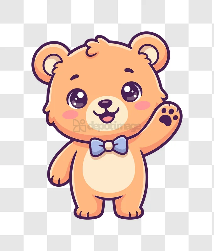 Cute Cartoon Bear Waving Hand Kindly, orange cartoon transparent background
