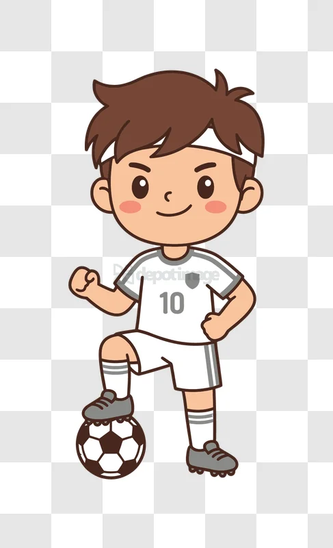 Cute Cartoon Boy Soccer Player With Ball cartoon style transparent background