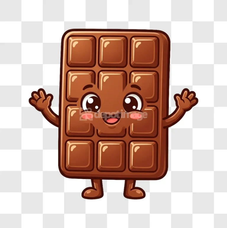 Cute Cartoon Chocolate Bar Happy Face with arms and legs, smiling expression, transparent background