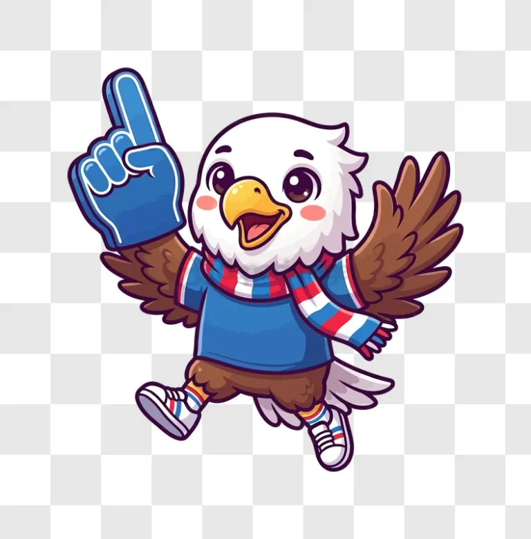 Cute Cartoon Eagle Fan Walking Happily, cheerful mascot blue scarf transparent