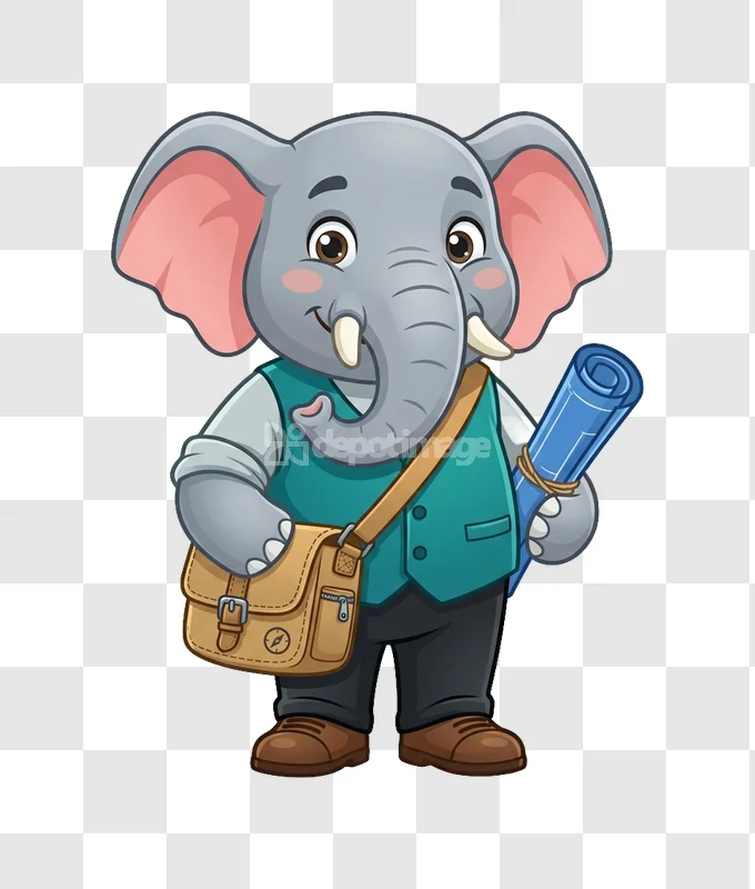 Cute Cartoon Elephant Student Messenger Bag cartoon style transparent background
