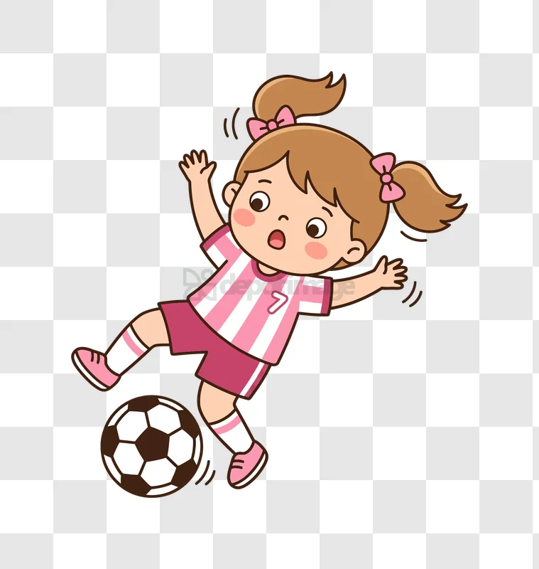 Cute Cartoon Girl Falling While Playing Soccer cartoon style pink uniform transparent background