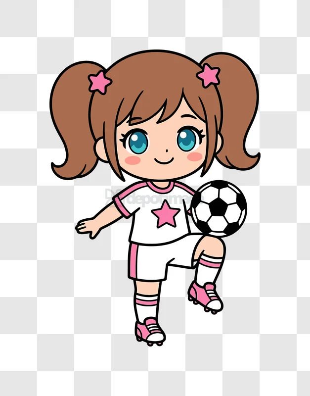 Cute Cartoon Girl Playing Soccer cartoon style pink white