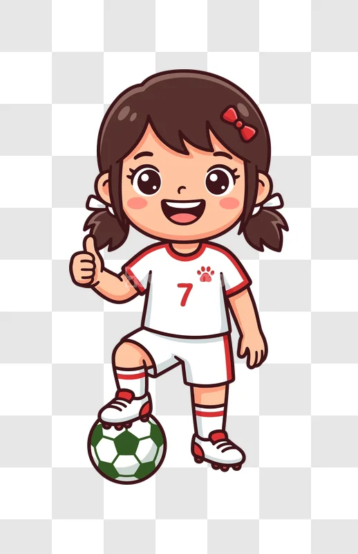 Cute Cartoon Girl Soccer Player Thumbs up cartoon style white background