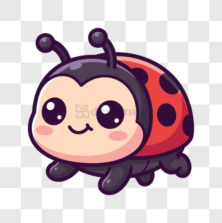 Cute Cartoon Ladybug With Big Eyes Smiling red black transparent background
