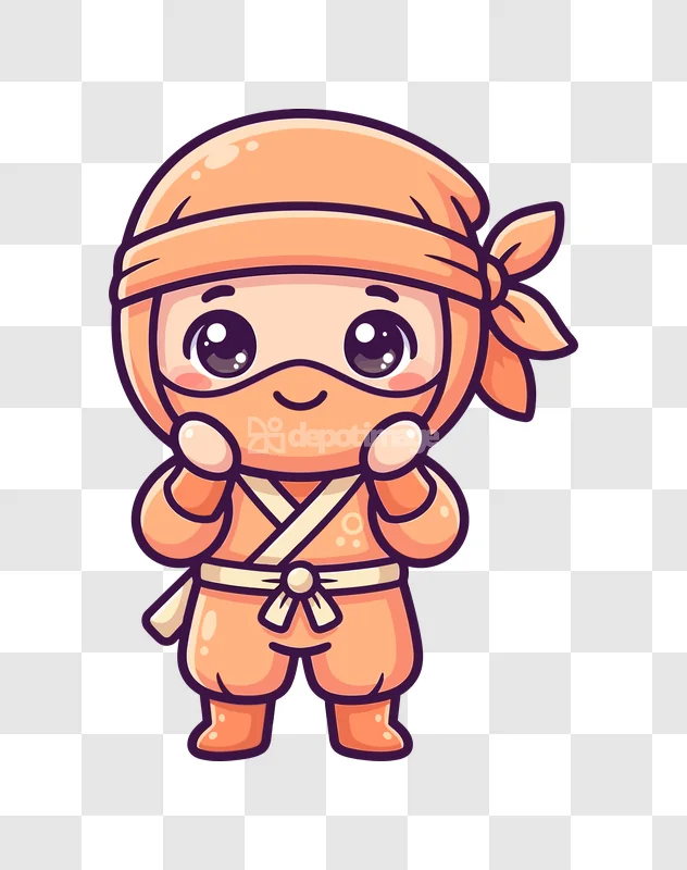 Cute Cartoon Ninja With Big Eyes orange cartoon transparent background
