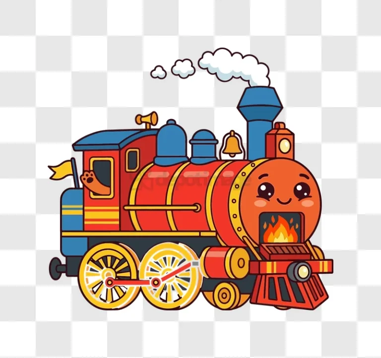 Cute Cartoon Red Train With Fire and Paw cartoon style black background