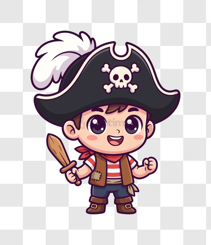 Cute Chibi Pirate With Sword Cartoon, adorable cartoon character transparent background