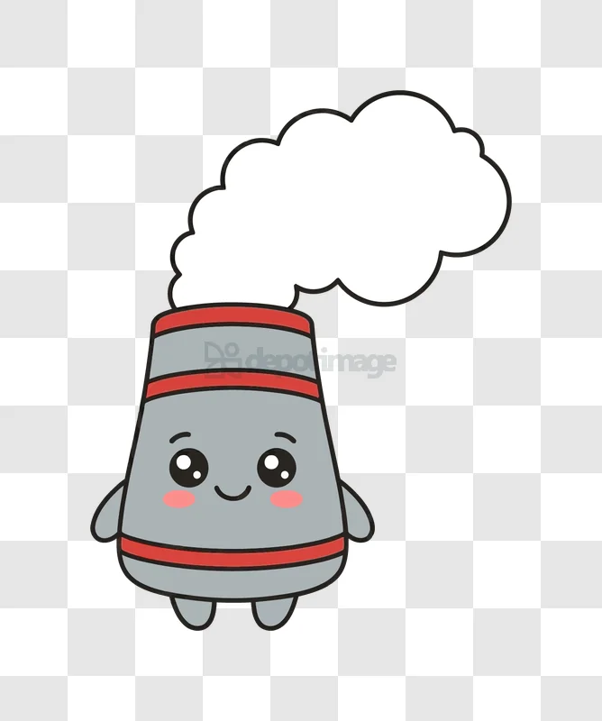 Cute Chimney Smoke Anime Style cartoon gray red white