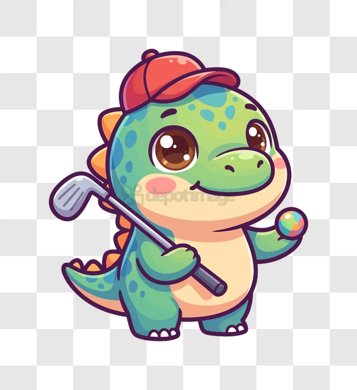 Cute Dino Golfing With a Golf Ball cartoon style green dinosaur