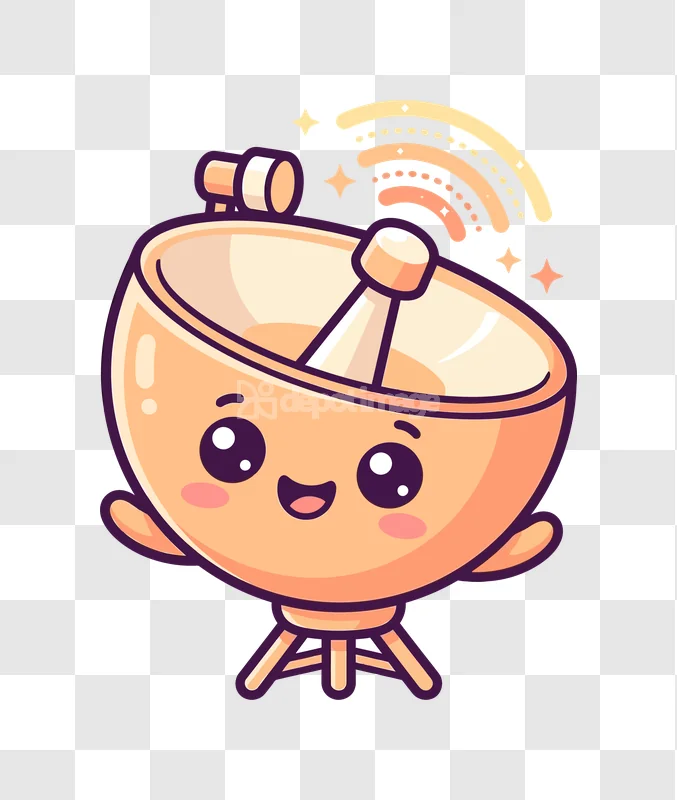 Cute Dish Antenna Emitting Happy Waves cartoon style orange purple