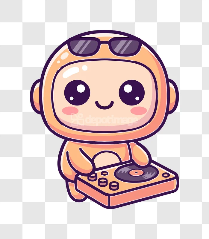 Cute Dj Monkey Wearing Sunglasses Playing cartoon style transparent background