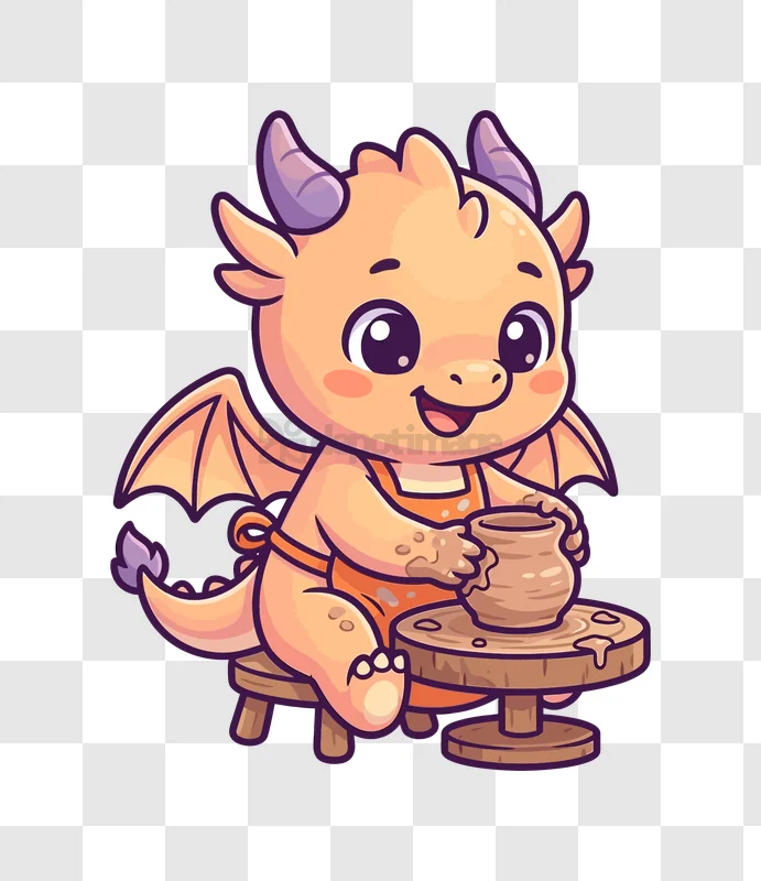 Cute Dragon Potter Crafts Pottery Clay cartoon style orange dragon transparent background