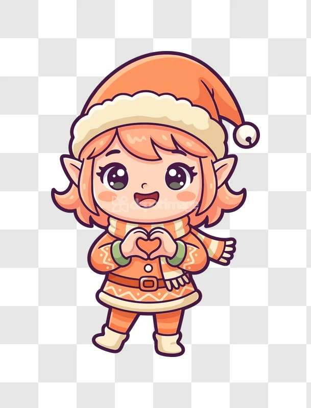 Cute Elf Girl Making Heart Shape Hands cartoon illustration transparent background