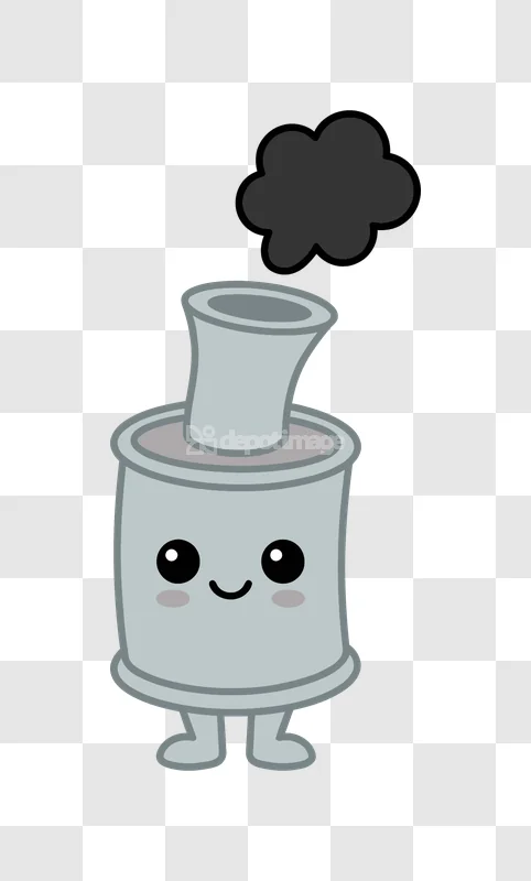 Cute Exhaust Pipe With Smokey Cloud, cartoon style transparent background