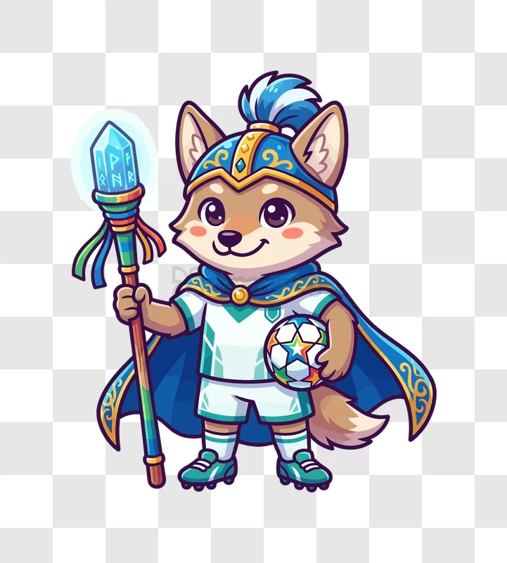 Cute Fox Mascot Magician With Ball cartoon style vibrant colors transparent background