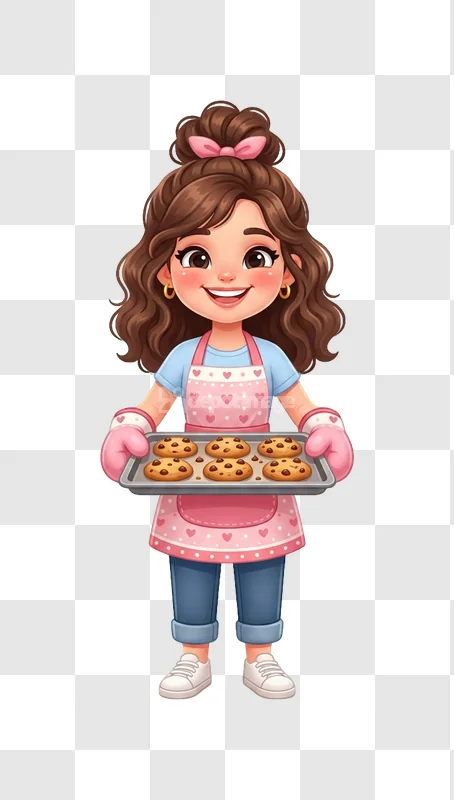 Cute Girl Baker Holding Tray Cookies
