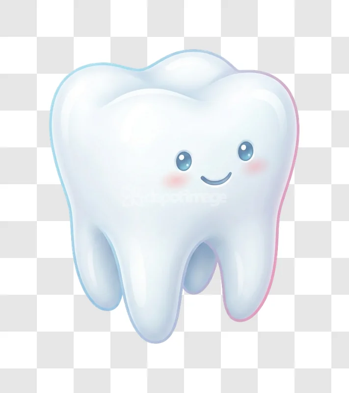 Cute Happy Dental Tooth Character Sign cartoon style white blue pink