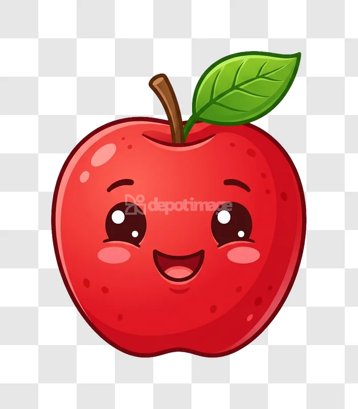 Cute Happy Red Apple Cartoon Illustration