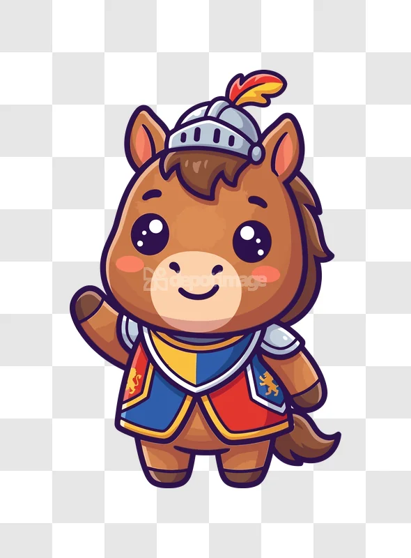 Cute Horse Knight Waving Sweetly Cartoon brown horse knight armor