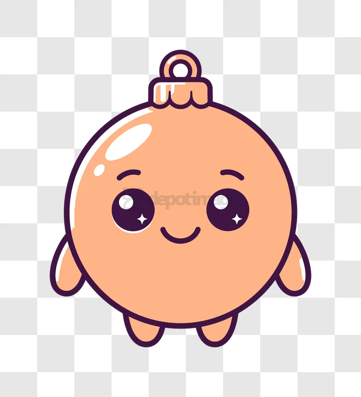 Cute Kawaii Christmas Ornament Happy cartoon style light orange transparent background