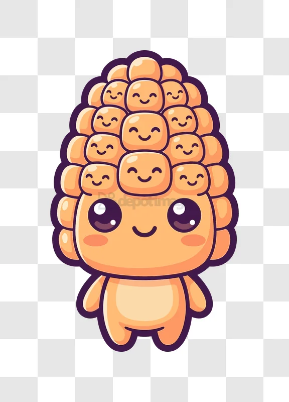 Cute Kawaii Corn Character Smiling Happily cartoon style orange smiling