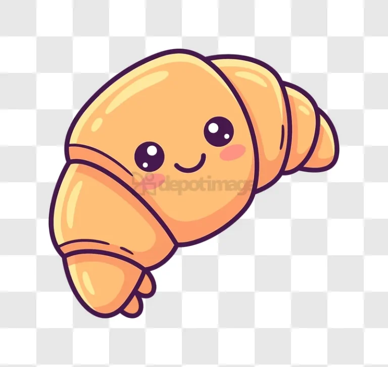 Cute Kawaii Croissant With Smiling Face cartoon style transparent background