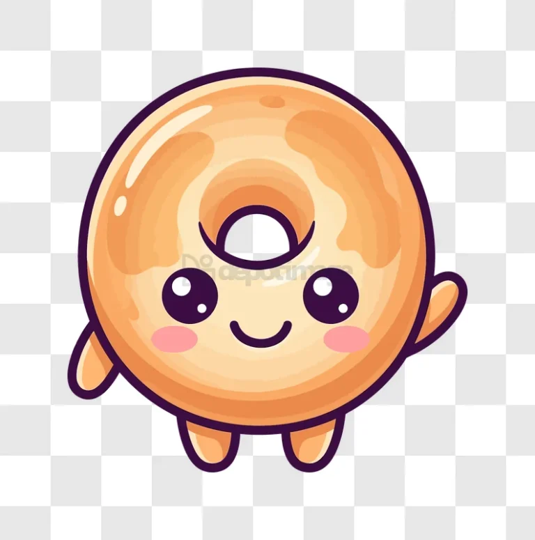 Cute Kawaii Donut With Happy Face cartoon style transparent background