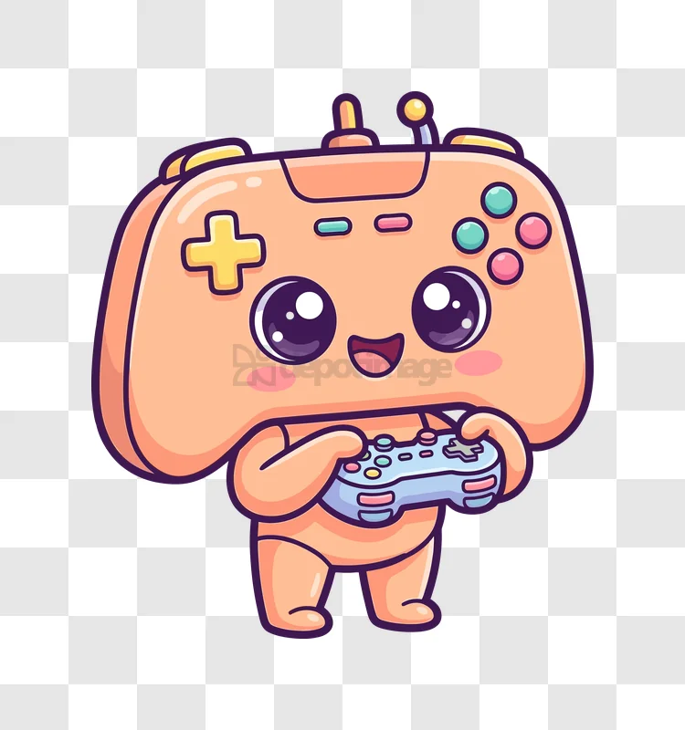 Cute Kawaii Game Controller Character Playing cartoon style transparent background