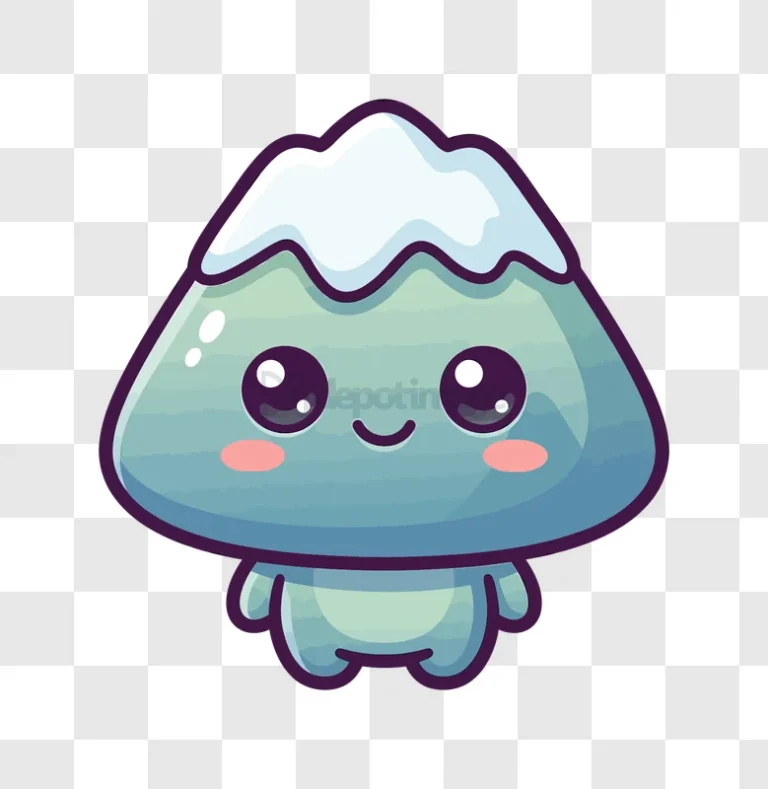 Cute Kawaii Mountain Character Cartoon light blue, white, smiling face
