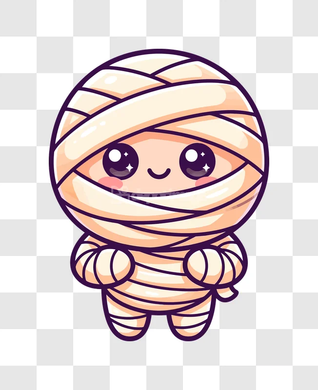 Cute Kawaii Mummy With Sparkly Eyes cartoon style transparent background