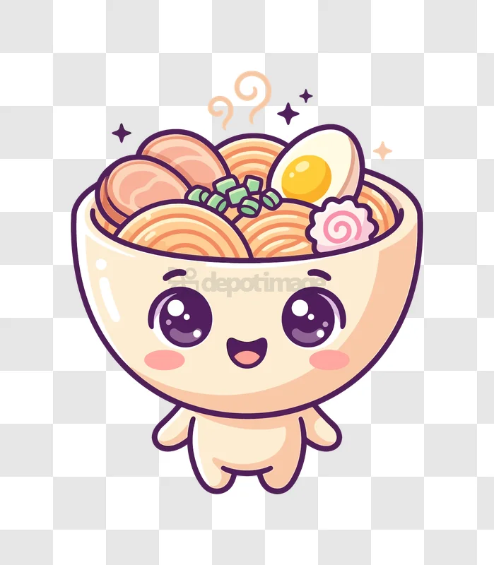 Cute Kawaii Ramen Bowl Character cartoon illustration transparent background