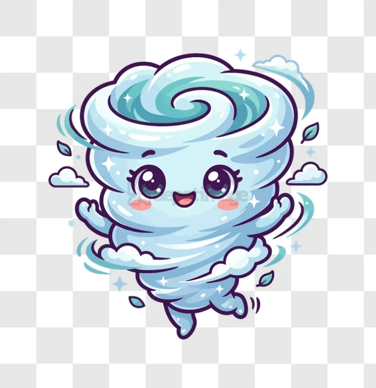 Cute Kawaii Tornado Character Illustrati light blue cartoon transparent background