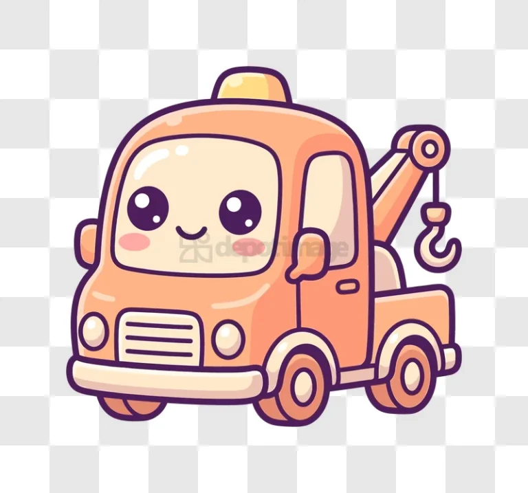 Cute Kawaii Tow Truck Cartoon adorable orange cartoon smiling face