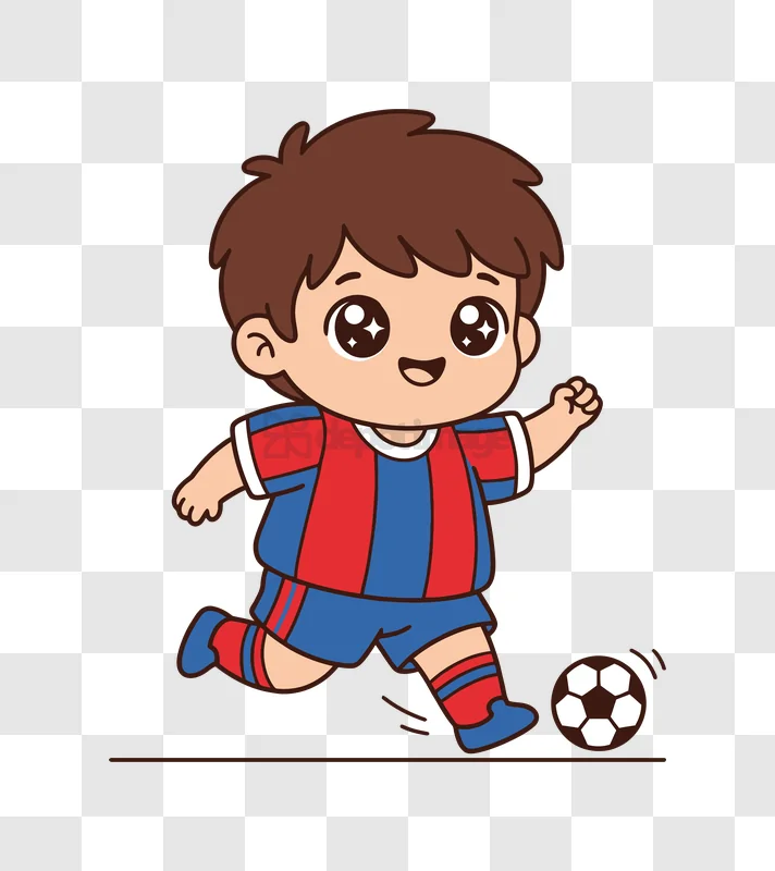 Cute Kid Playing Soccer on Black cartoon style vibrant colors