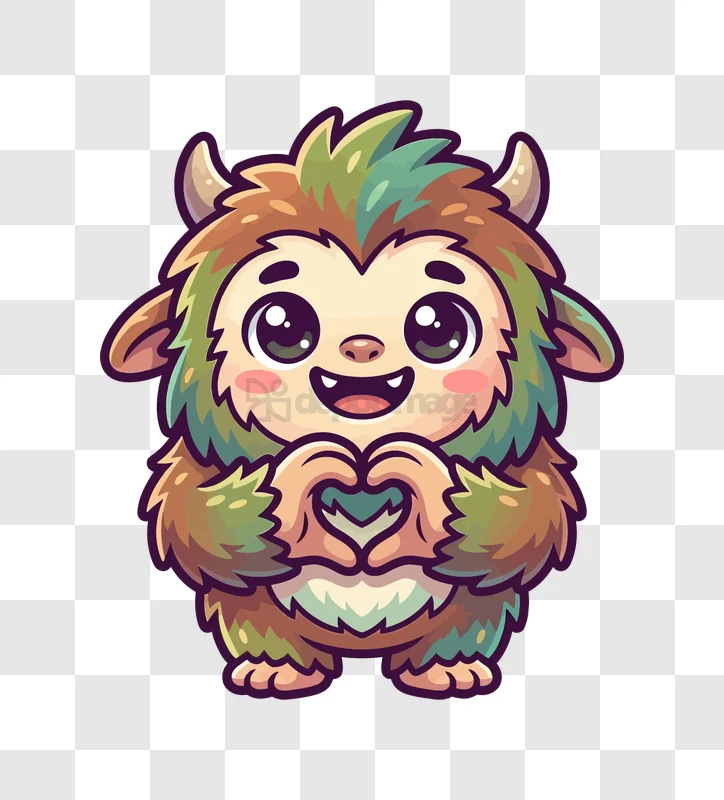 Cute Monster Making Heart With Hands cartoon style transparent background