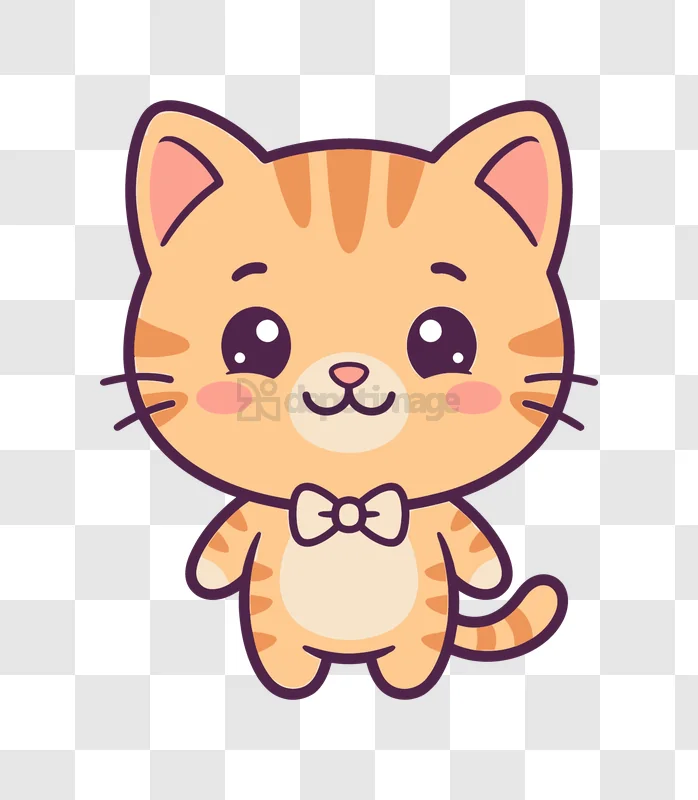 Cute Orange Cartoon Cat Wearing Bow cartoon style transparent background