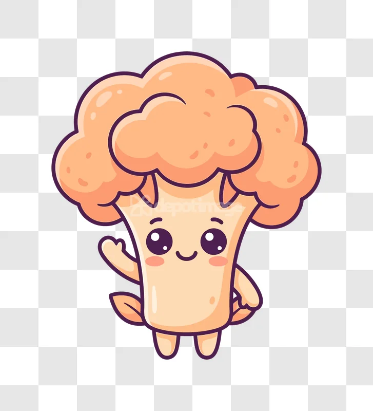 Cute Orange Cauliflower Character Waving cartoon style transparent background