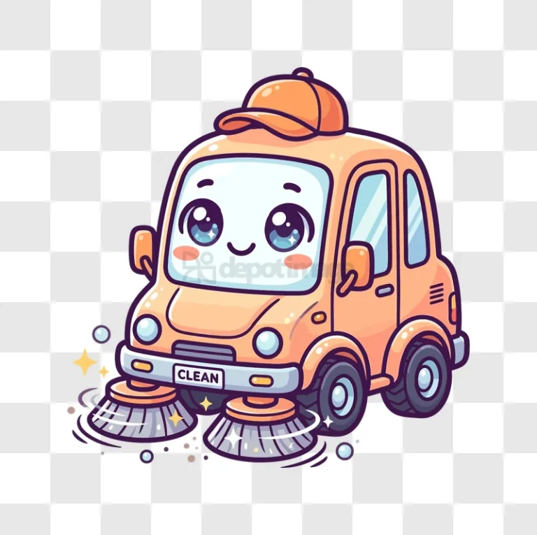 Cute Orange Street Sweeper Cartoon cartoon style transparent background
